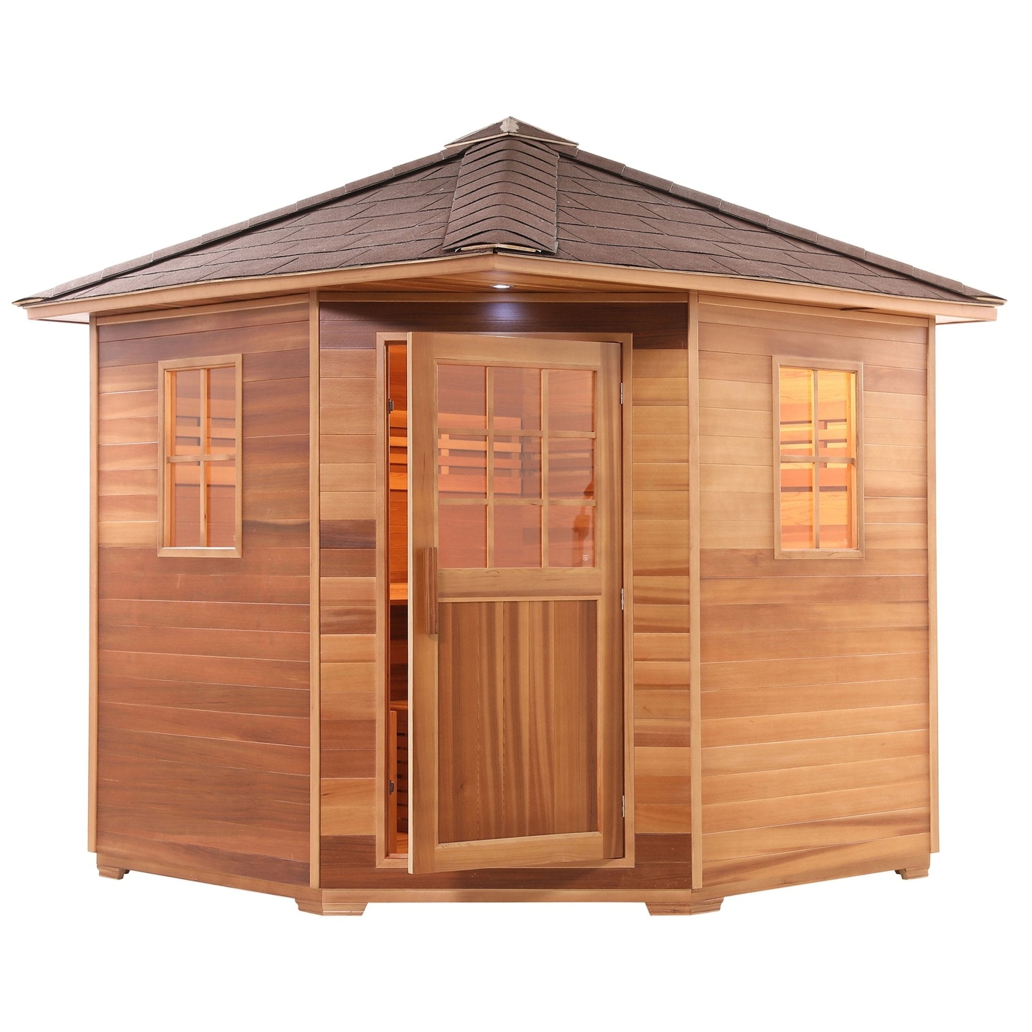 Aleko Canadian Cedar Wet Dry Outdoor Sauna with Asphalt Roof SKD8RCED-AP - The Sauna World