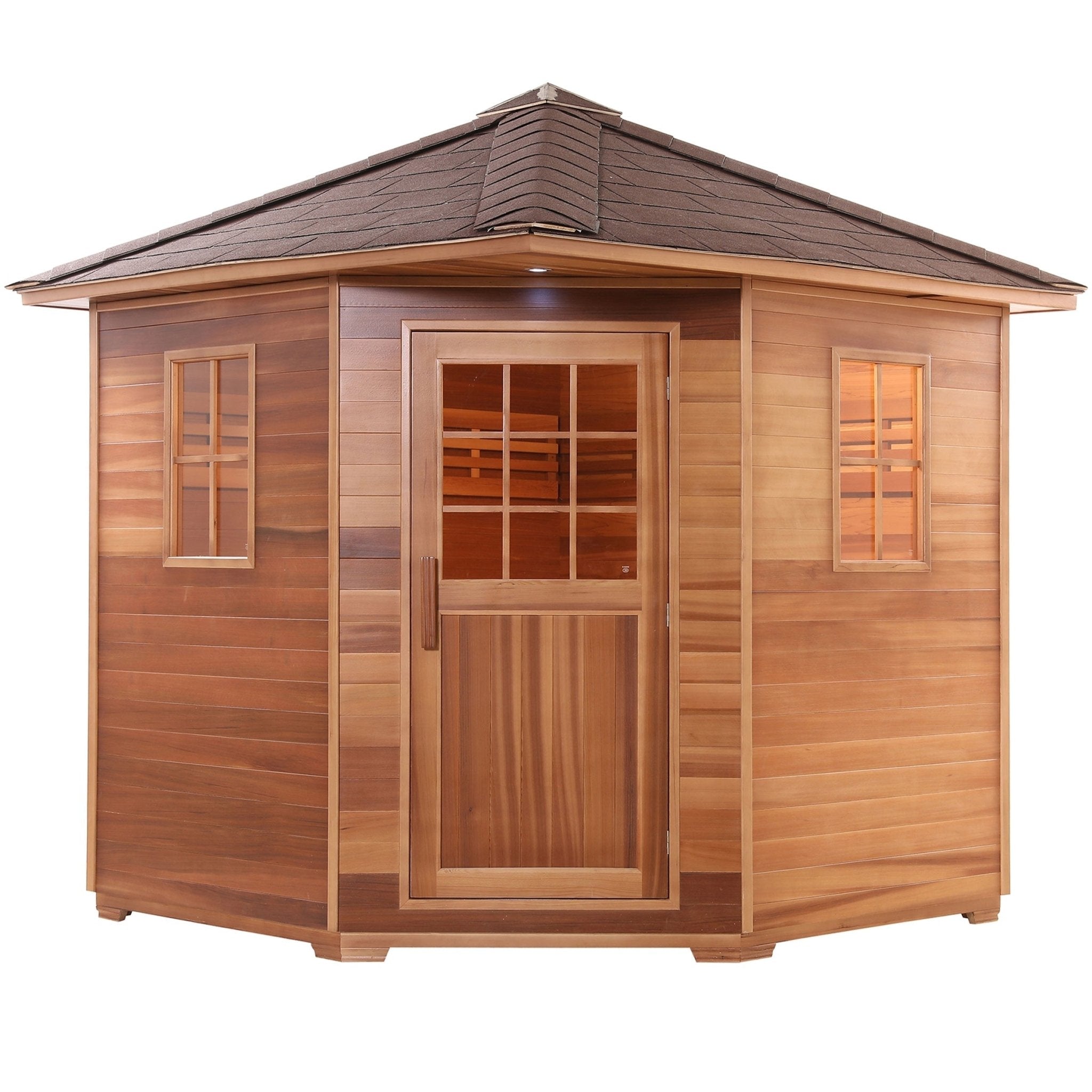 Aleko Canadian Cedar Wet Dry Outdoor Sauna with Asphalt Roof SKD8RCED-AP - The Sauna World