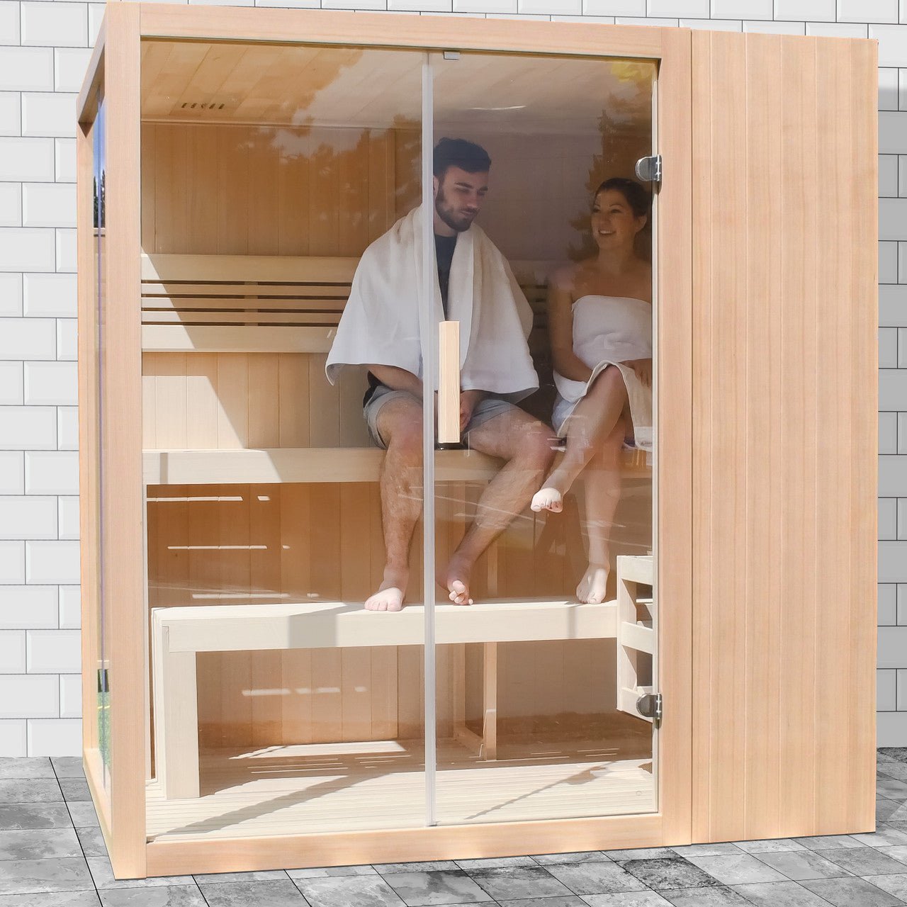 Aleko Canadian Hemlock Indoor Wet Dry Sauna with LED Lights - 4.5 kW UL Certified Heater - 4-6 Person - The Sauna World