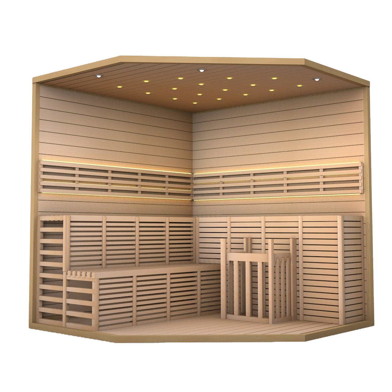 Aleko Canadian Hemlock Luxury Indoor Wet Dry Sauna with LED Lights - 6 kW UL Certified Heater - 5-6 Person - The Sauna World