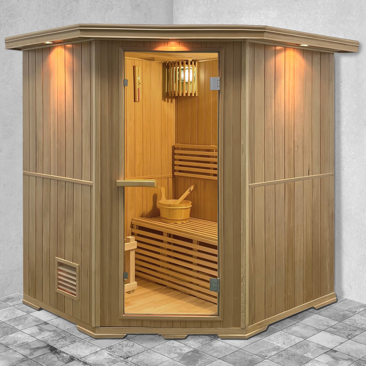 Aleko Canadian Hemlock Wet Dry Indoor Sauna - 6 kW ETL Certified Heater - 6 Person SKD6HEM-AP - The Sauna World