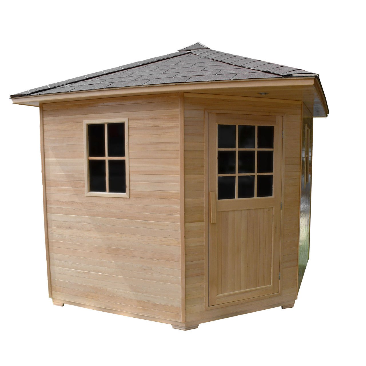 Aleko Canadian Hemlock Wet Dry Outdoor Sauna with Asphalt Roof - 8 kW UL Certified Heater - 8 Person - The Sauna World