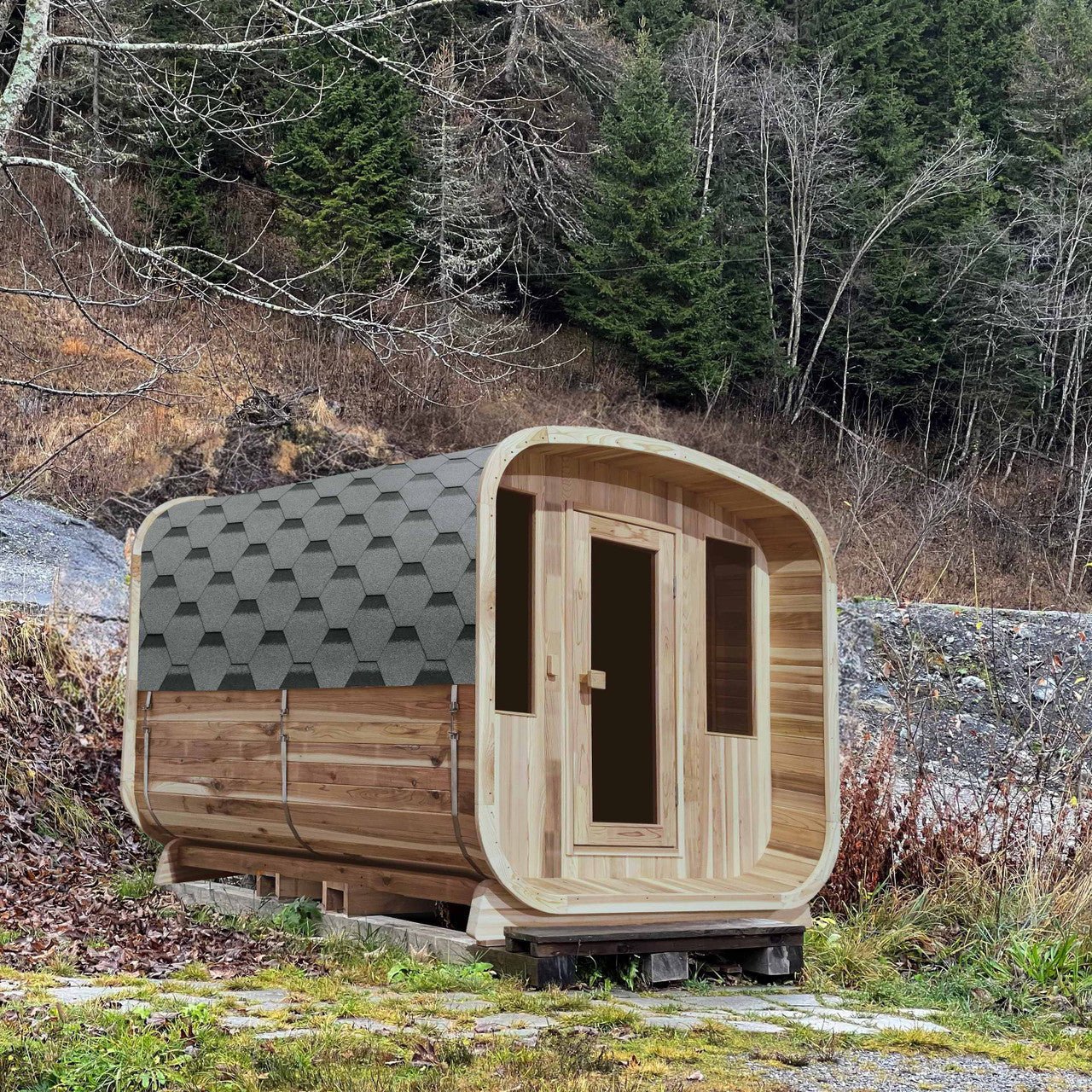 ALEKO Outdoor Rustic Cedar Square Sauna – 4 Person – 4.5 kW UL Certified Electric Heater - The Sauna World