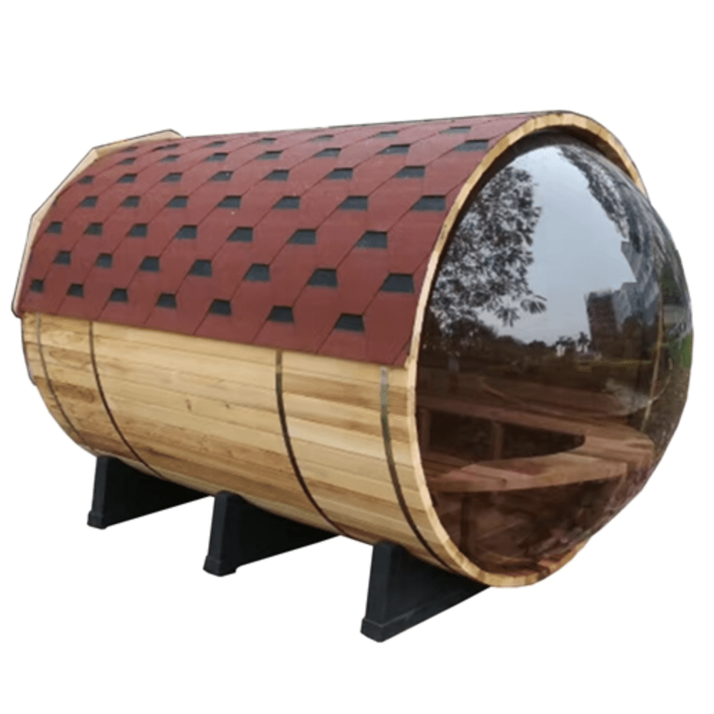 Aleko Red Cedar Barrel w/ Panoramic View 5 Person Traditional Sauna - The Sauna World