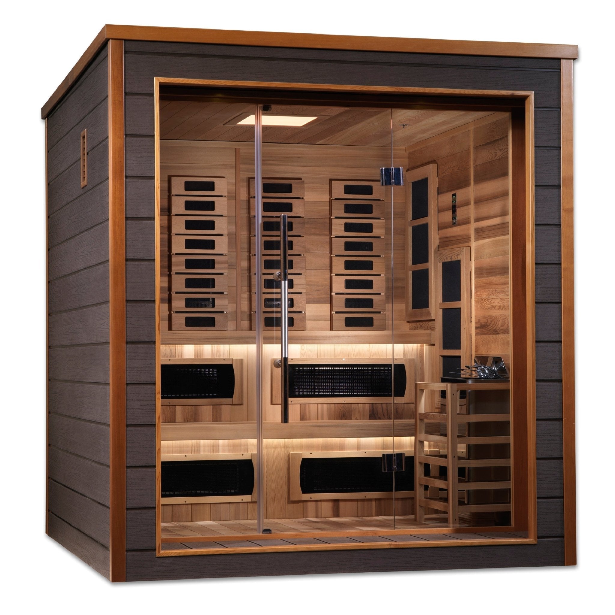 Golden Designs Karlstad 6 Person Outdoor-Indoor PureTech™ Hybrid Full Spectrum Sauna (GDI-8226-01) - Canadian Red Cedar Interior - The Sauna World