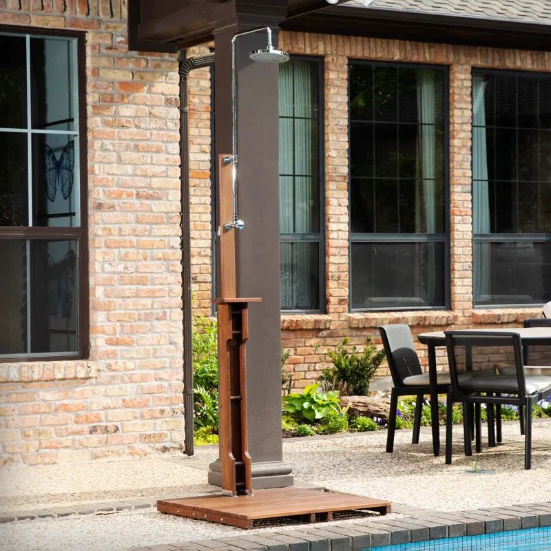 Stainless Steel Freestanding Outdoor Shower and Duckboard - The Sauna World